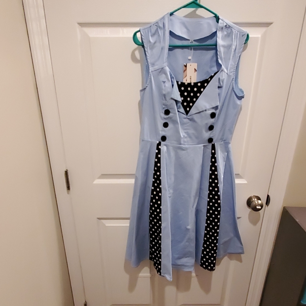 Blue and white polka dots dress